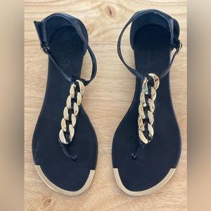 7.5 Black Sandals with Gold Chain